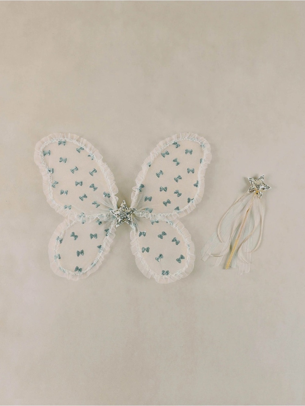 NWT Noralee Fairy Set Sky Sequin Bows cream blue